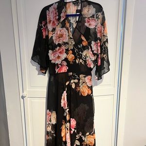 NWT black floral City Chic wrap dress!